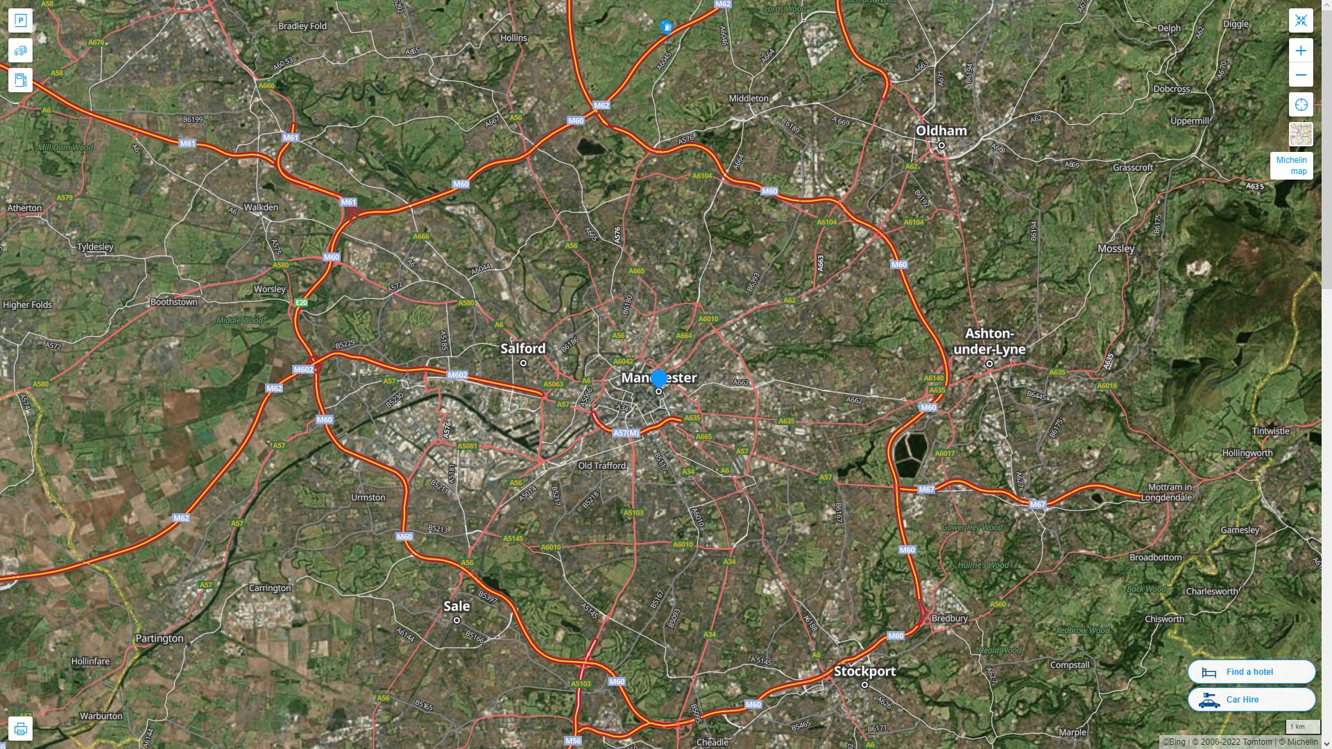 Manchester Highway and Road Map with Satellite View